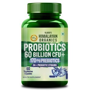 Vlado’s Himalayan Organic Probiotics 60 Billion CFU + 170Mg Prebiotics + 24 Strains Supplement | Better Nutrient Absorption | Healthy Digestion, Stronger Immunity & Overall Wellness - 60 Veg Capsules