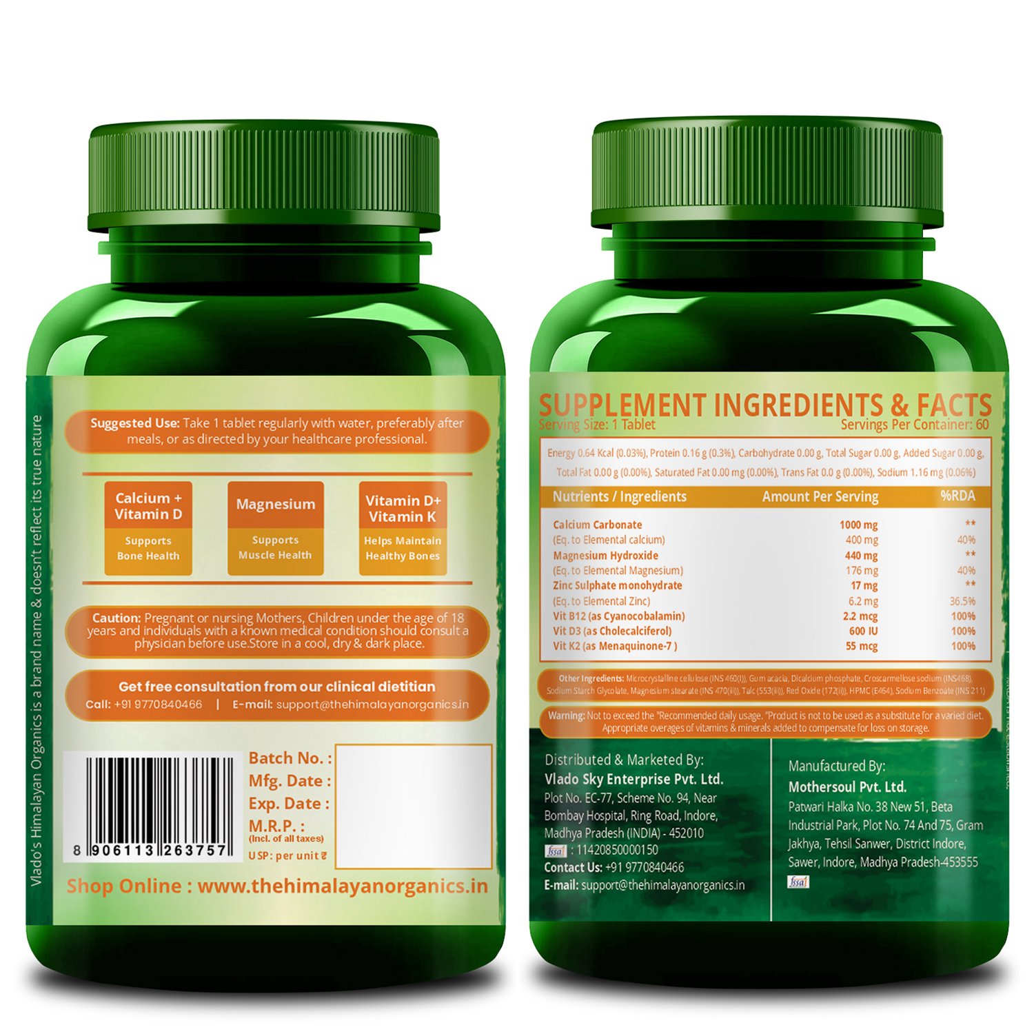 Vlado’s Himalayan Organics Calcium Magnesium Zinc Vitamin D3 Tablets for Bone Health on Fitbee India