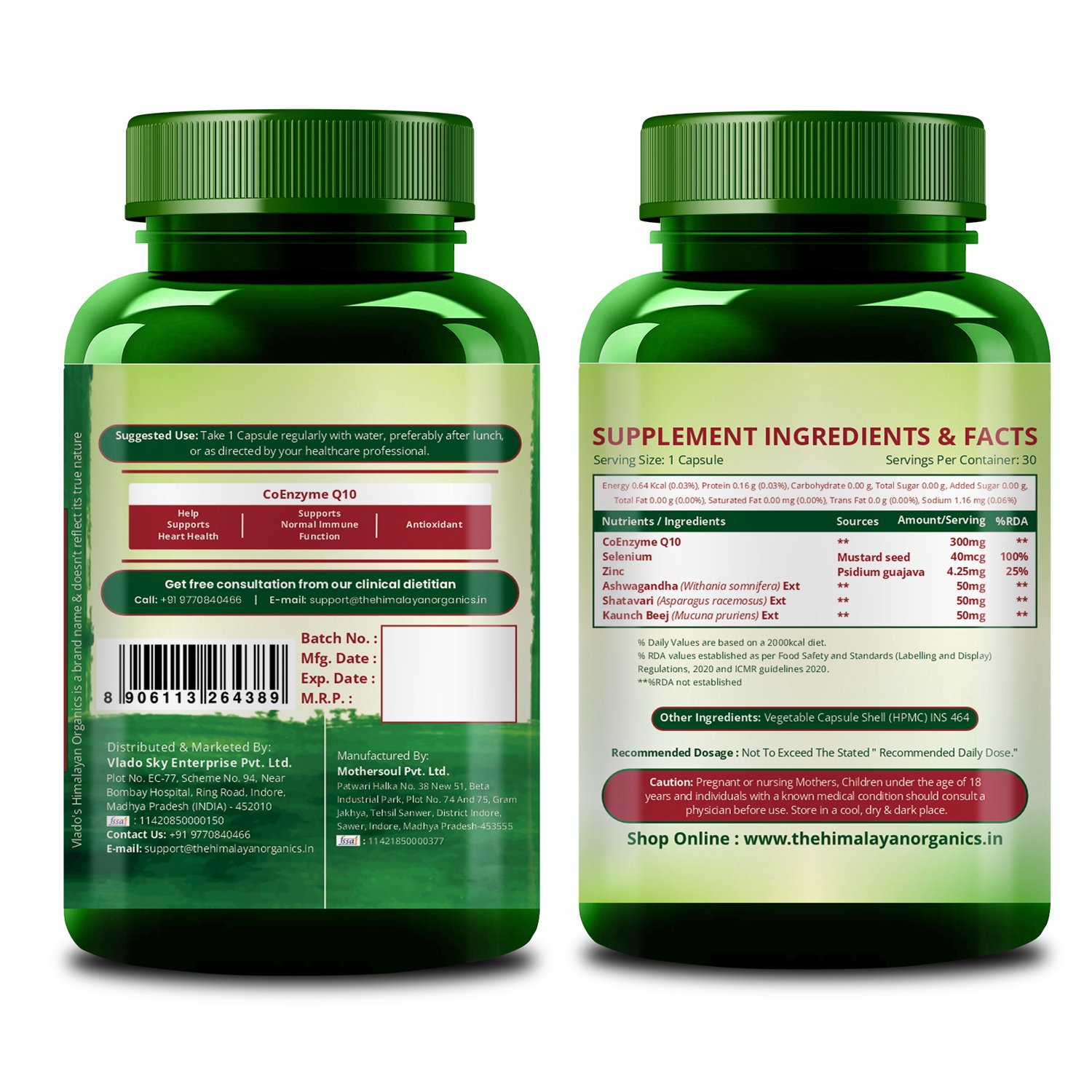 Vlado’s Himalayan Organics CoQ10 300mg Capsules with Selenium and 5 Herbs