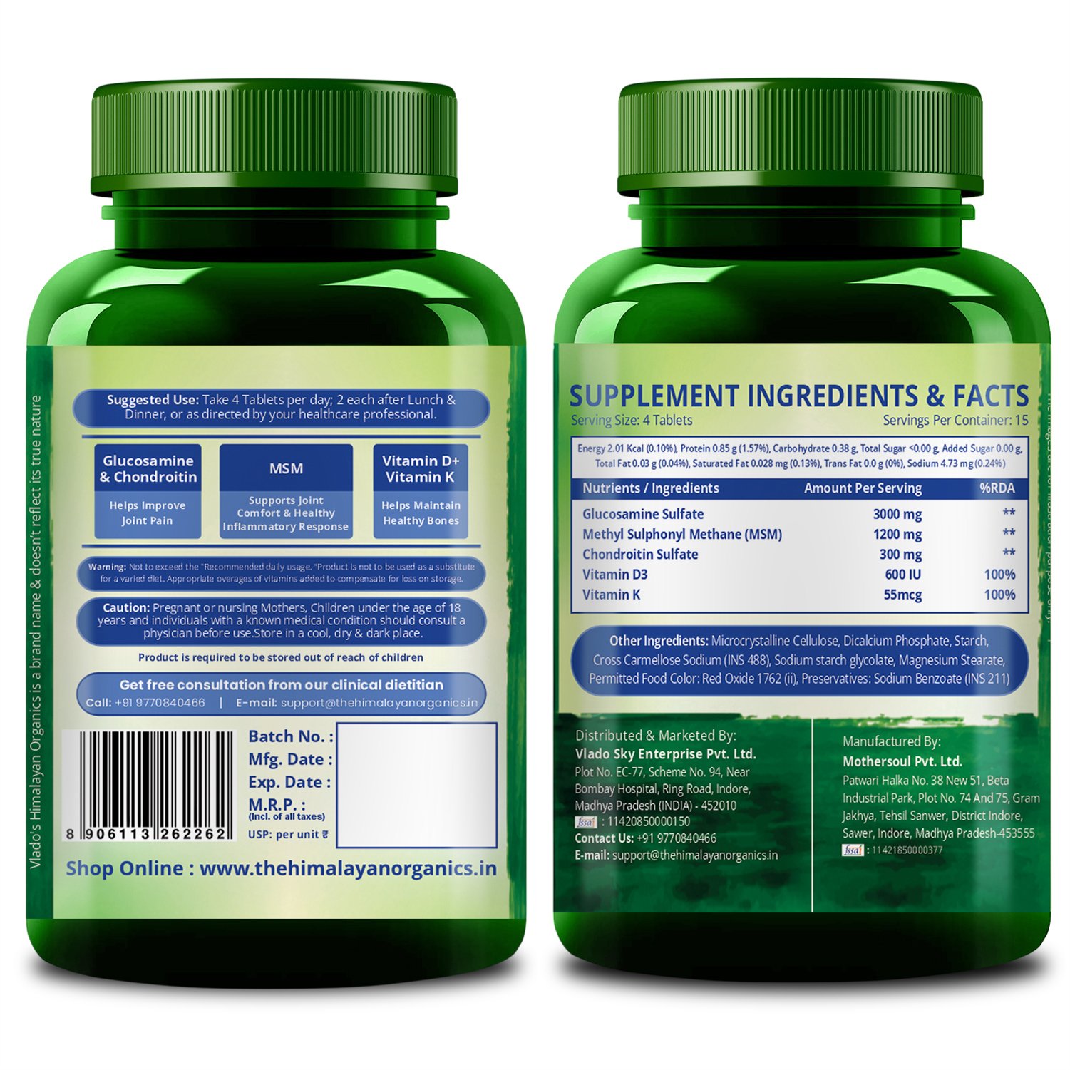 Vlado’s Himalayan Organics Joint Support Tablets with Boswellia Serrata, Giloy, Ashwagandha & 10 Ayurvedic Herbs – 60 Veg Tablets