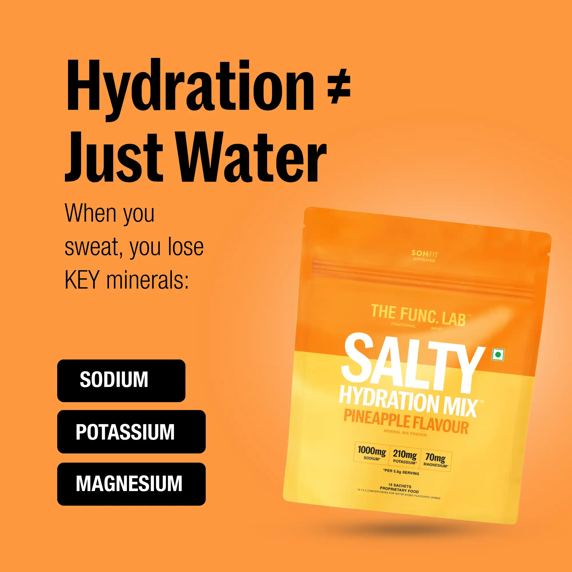 The Func. Lab Daily Electrolytes Salty Pineapple Flavor 15 Sachets Hydration Powder