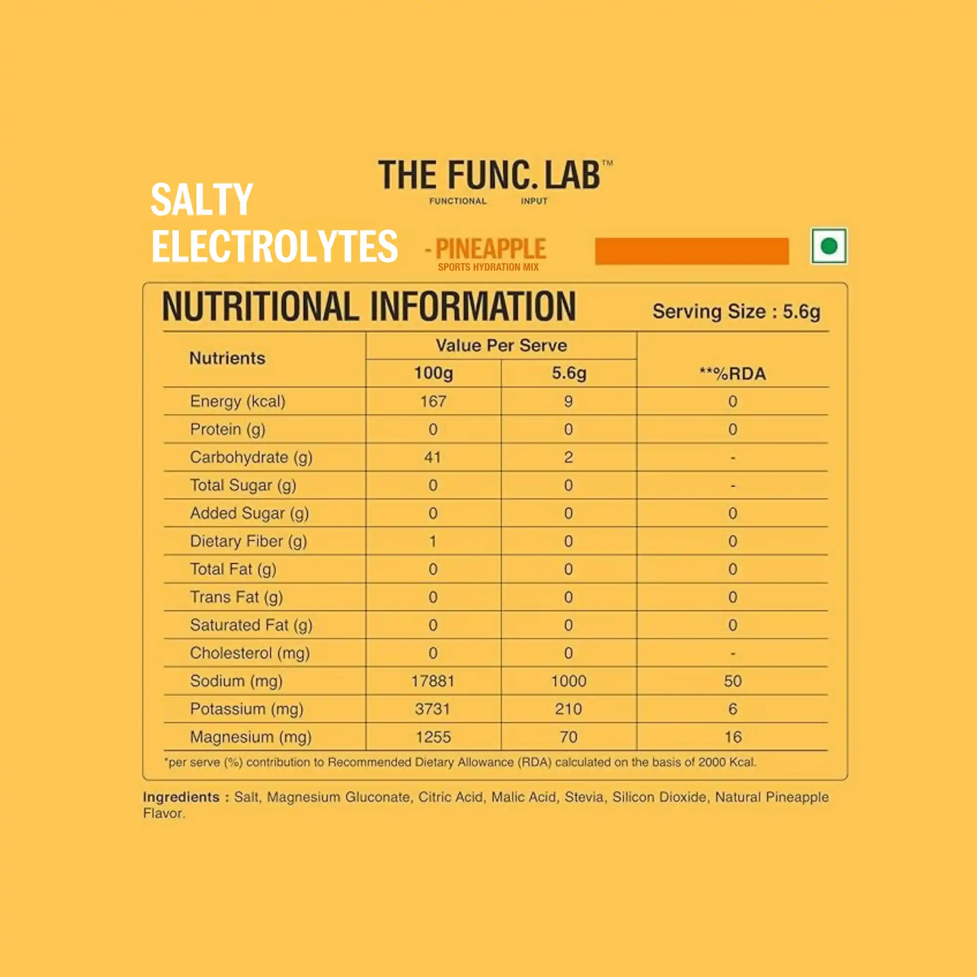 The Func. Lab Daily Electrolytes Salty Pineapple Flavor 15 Sachets Hydration Powder