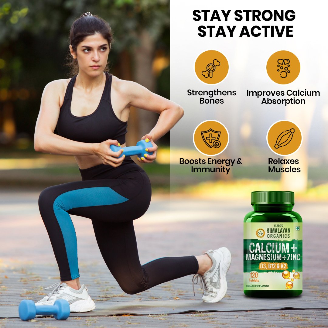 Vlados Himalayan Organics Calcium Magnesium Zinc Vitamin D3 B12 Tablets 120 on Fitbee India