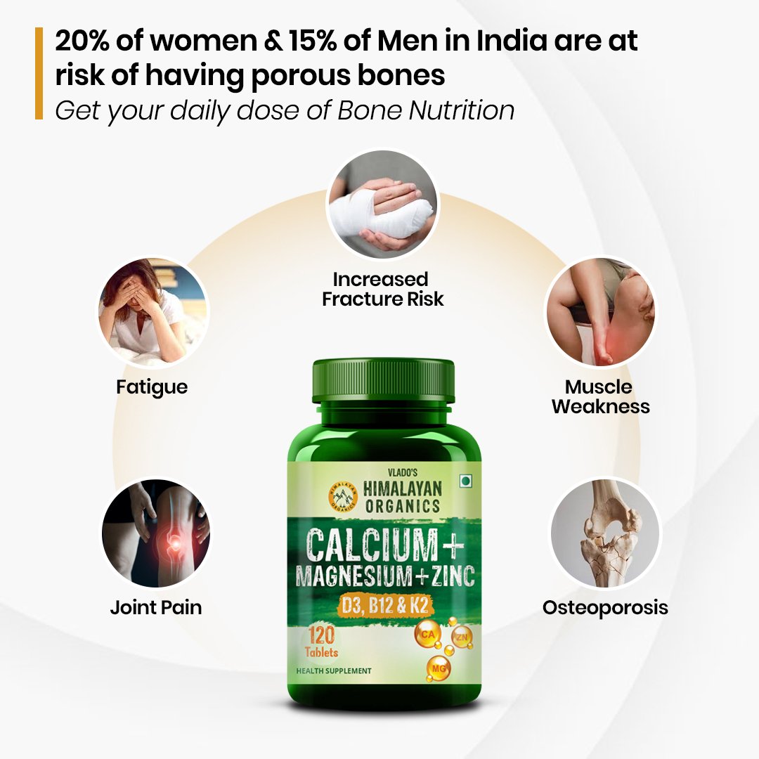 Vlado's Himalayan Organics Calcium Magnesium Zinc Vitamin D3 B12 Tablets 120 on Fitbee India