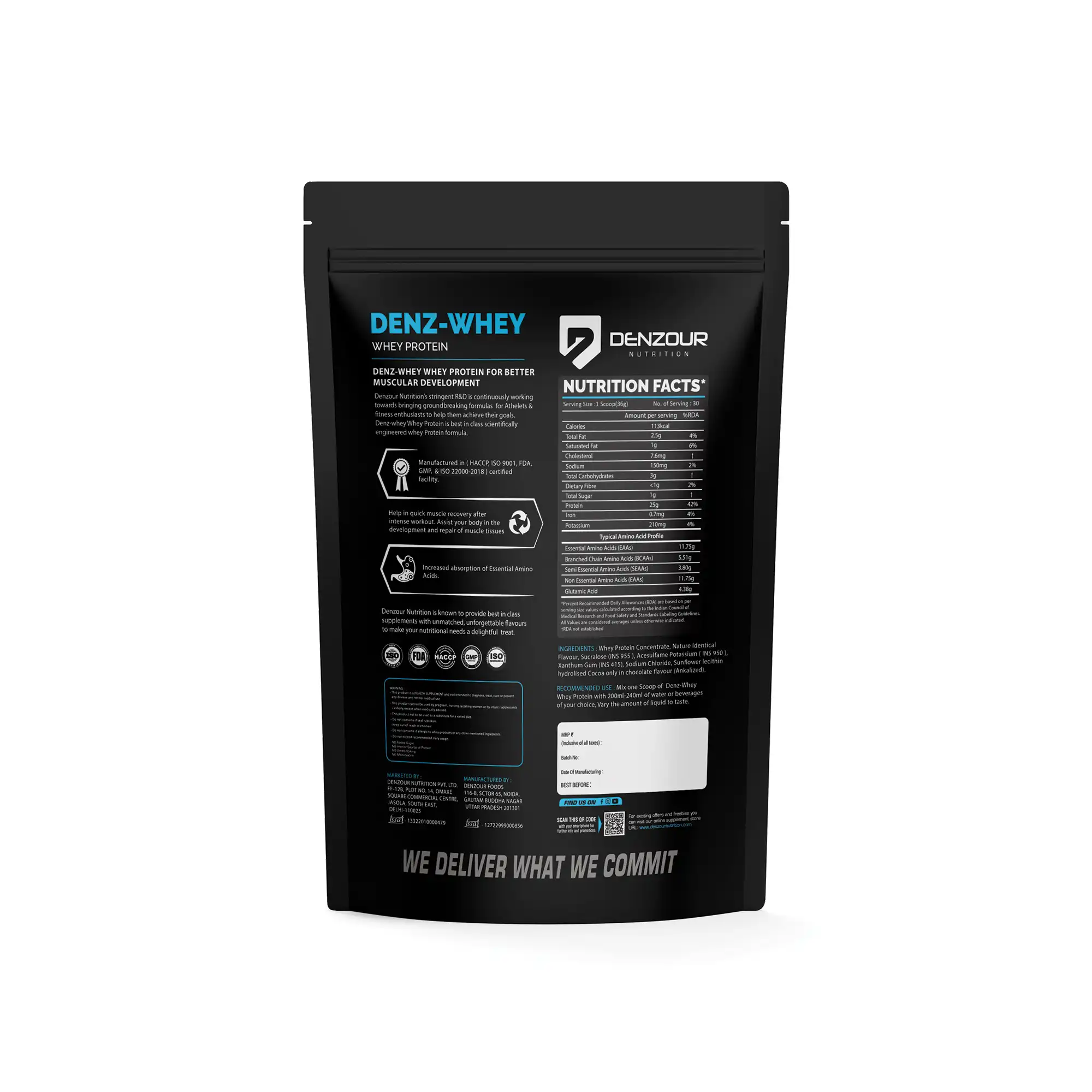 Denzour Nutrition Denz-Whey Protein Powder Pista Kulfi 1.08kg Canister