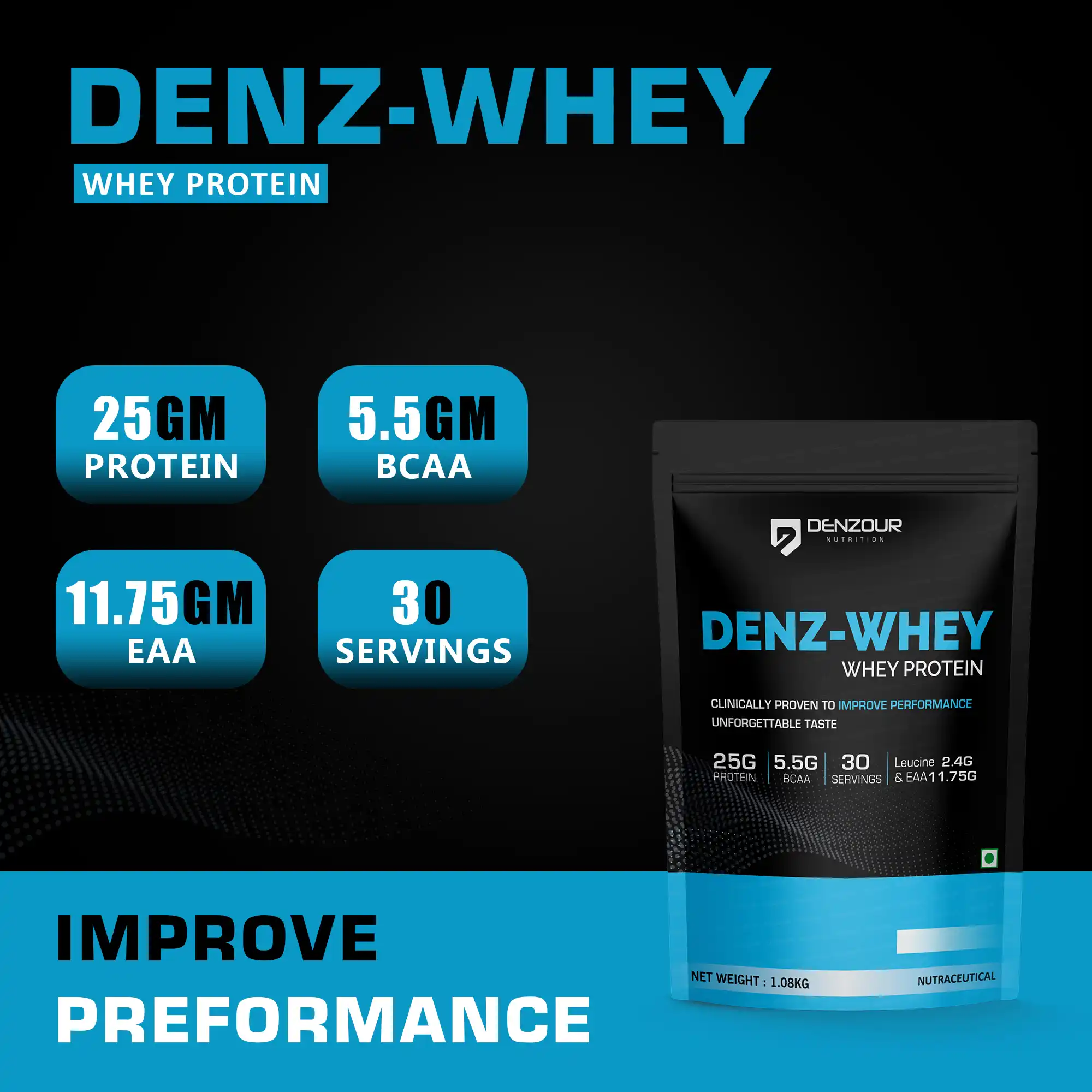 Denzour Nutrition Denz-Whey Protein Powder French Vanilla 1.08kg Canister