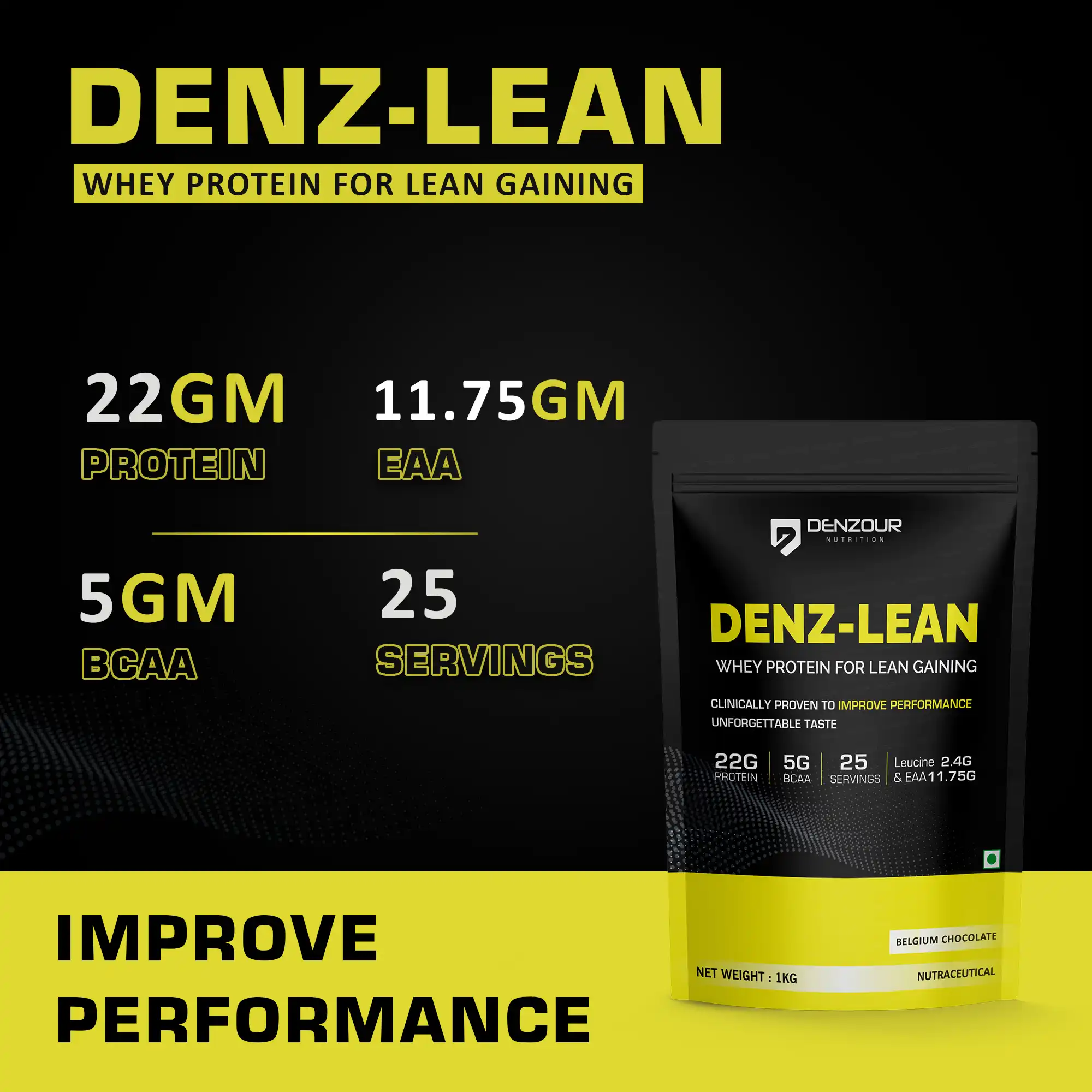 Denzour Nutrition Denz-Lean Whey Protein Belgium Chocolate 1kg Pack
