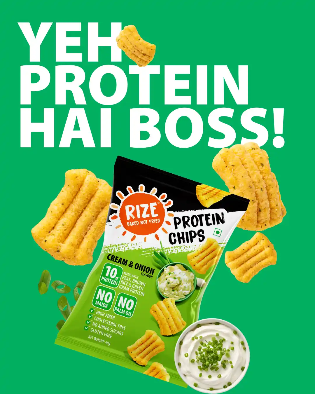 RizeBar Cream & Onion Protein Chips 10g Protein No Maida Fitbee India