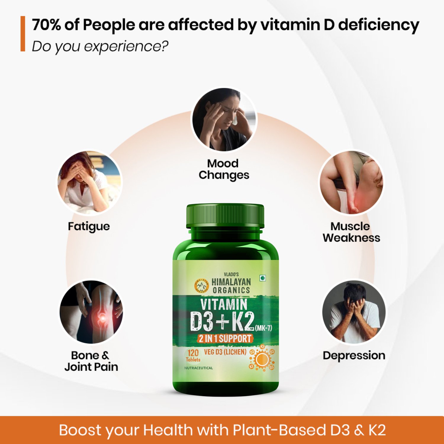 Vlados Himalayan Organics Vitamin D3 + K2 MK7 120 Veg Tablets for immunity & bones on Fitbee India