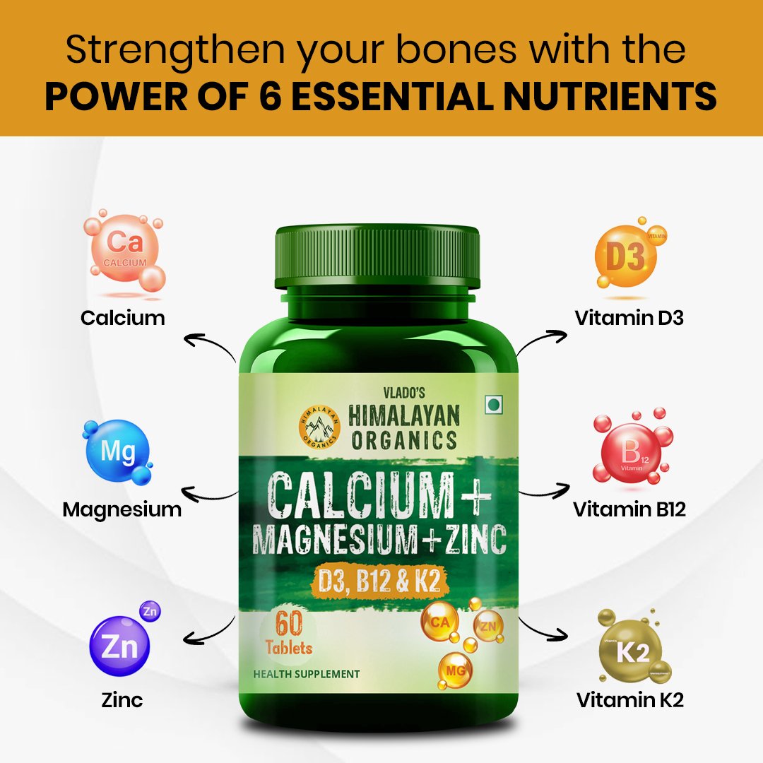Vlado’s Himalayan Organics Calcium Magnesium Zinc Vitamin D3 Tablets 60 count for bone health on Fitbee India