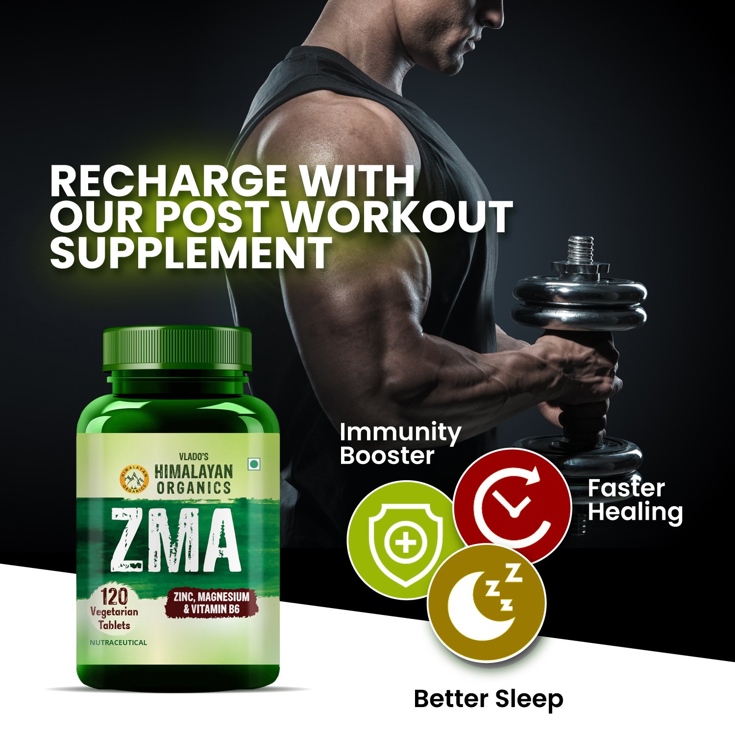 Vlado’s Himalayan Organics ZMA 120 Tablets for muscle recovery & sleep on Fitbee India