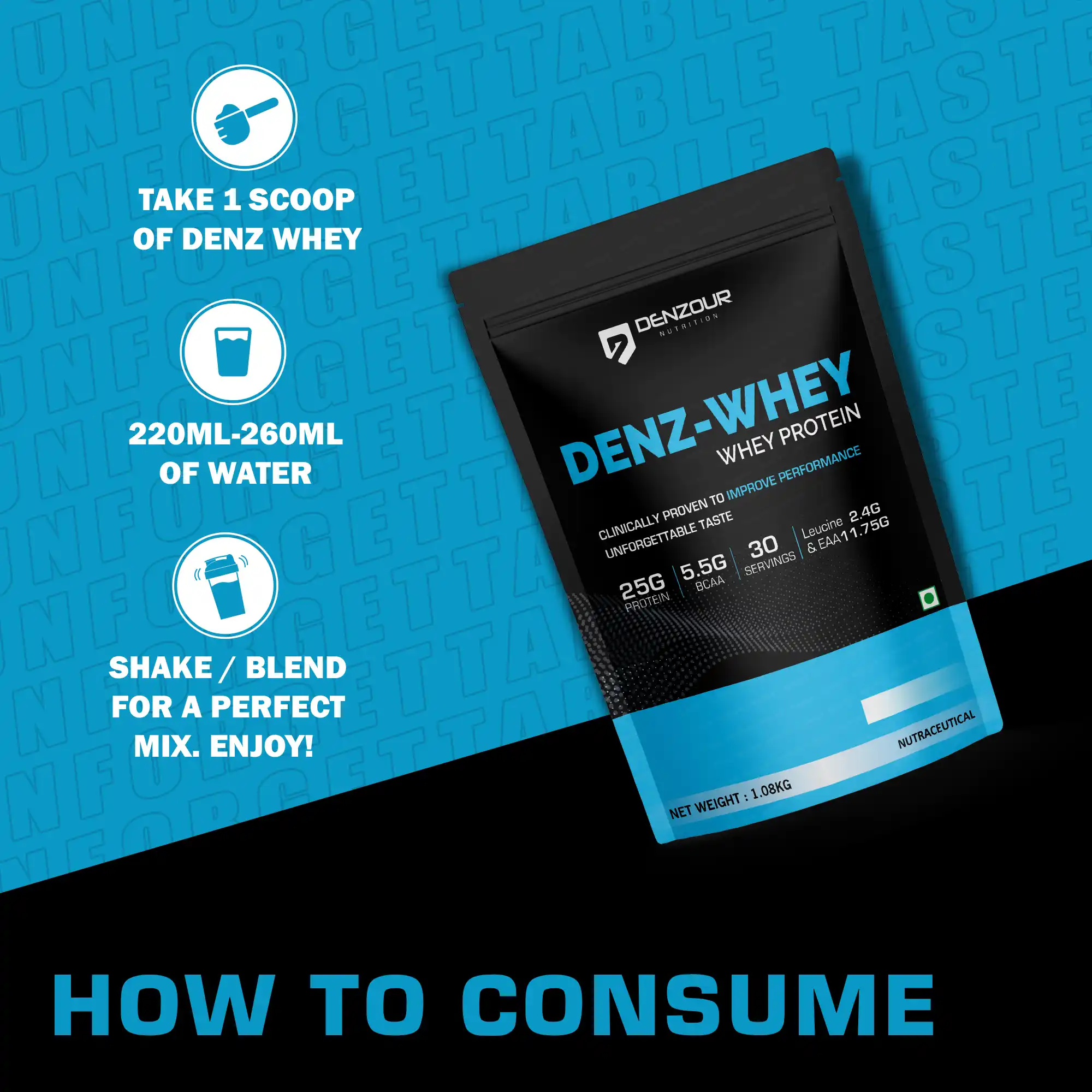 Denzour Nutrition Denz-Whey Protein Powder French Vanilla 1.08kg Canister