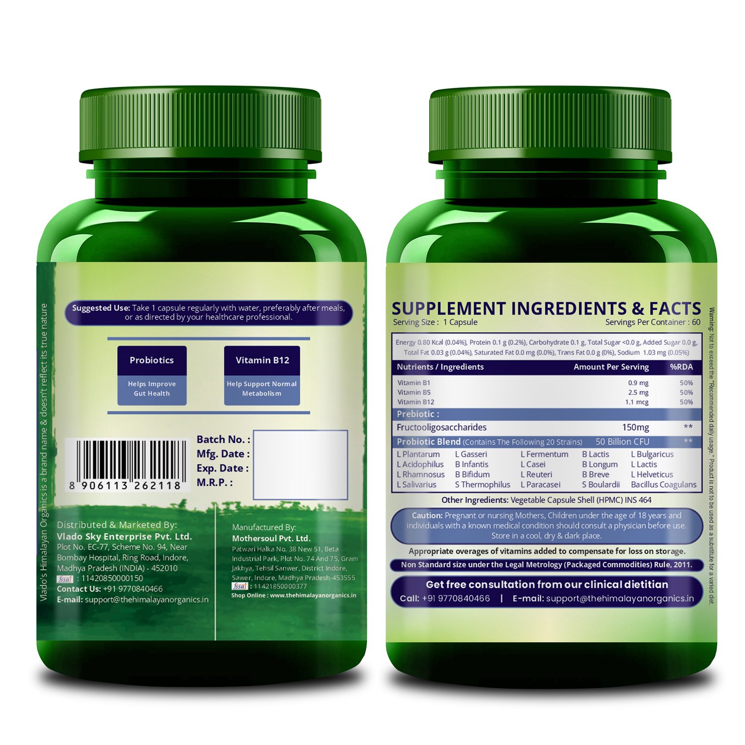 Vlados Himalayan Organics Probiotics 50 Billion CFU 20 Strain Capsules
