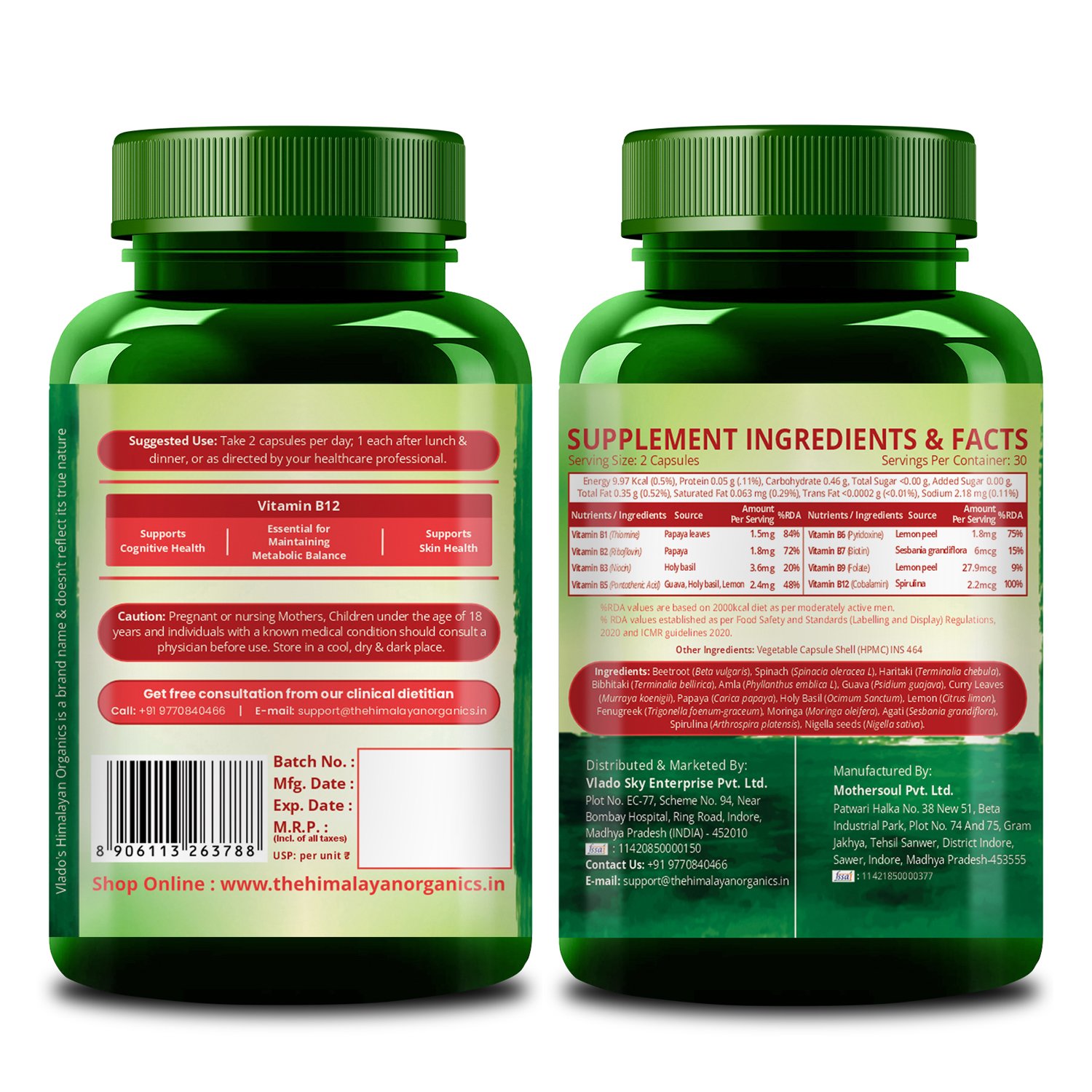 Vlado's Himalayan Organics Vitamin B Complex 120 Capsules for Energy & Skin on Fitbee India