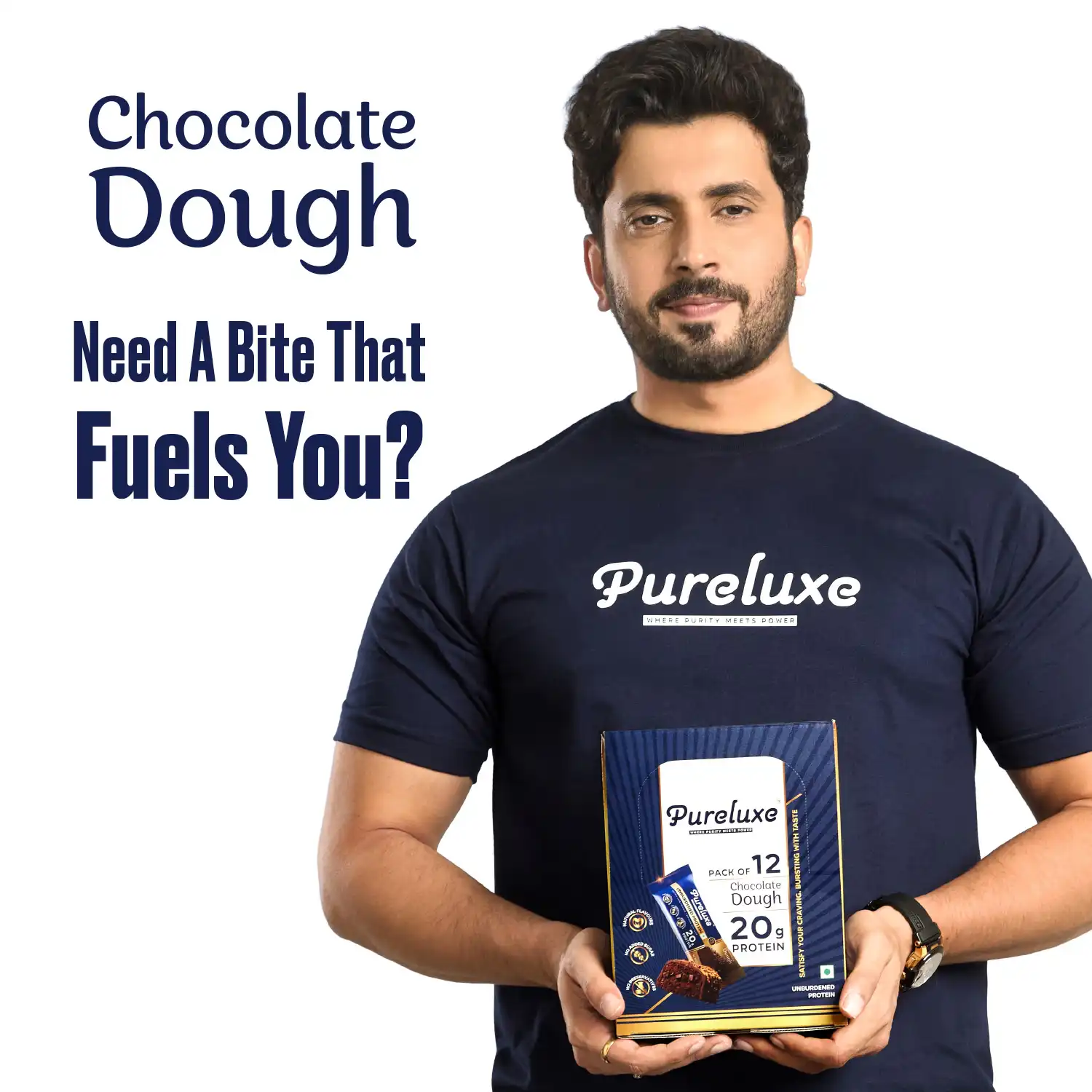 Pureluxe Nutrition Chocolate Dough Protein Bar Pack of 12, 20g High Protein & No Sugar on Fitbee India