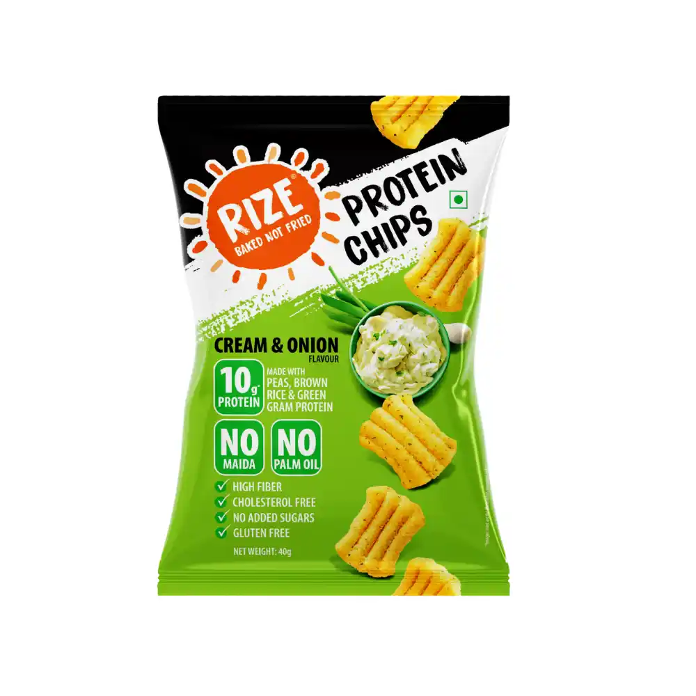 RizeBar Cream Onion Protein Chips 10g Protein 40g Pack 100% Authentic Fitbee India
