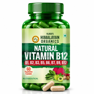 Vlado's Himalayan Organics Natural Vitamin B12 Supplement- with Vitamin B1,B2,B3,B5,B6,B7,B9,Moringa | 100% Natural | Support Nerve Health & Brain Function I Energy Production, Energy, Maximize Absorption, Boost Metabolism I Active form of Vitamin B12 For Men & Women - 60 Vegetarian Capsules
