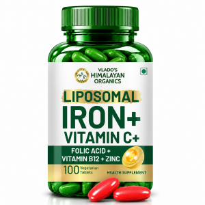 Vlado's Himalayan Organics Liposomal Iron supplement with Vitamin C,B12,Zinc & Folic Acid | Boost Hemoglobin Levels | Improves Concentration Level,Energy & Blood Building-100 Veg Tablets