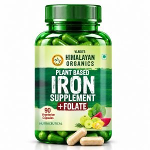 Vlado's Himalayan Organics Plant Based Iron Supplement With Folate | Boost Energy (90 Capsules)
