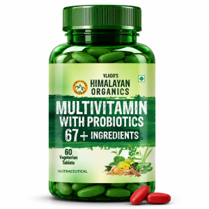 Vlado’s Himalayan Organics Multivitamin With Probiotics - 60 Ingredients Supplement For Men And Women | Vitamin C, D, E, B3, B5, B12, Zinc, Magnesium, Giloy & Biotin | Good For Bone & Joint Support | Gut health - 60 Veg Tablets