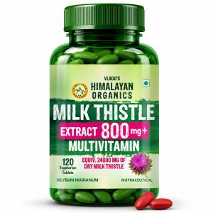 Vlado's Himalayan Organics Milk Thistle Extract With 800Mg Of Silybum Marianum Detox Supplement For Men And Women For Healthy Liver | Boost Metabolism And Maintain Cholesterol level - 120 Vegetarian Tablets