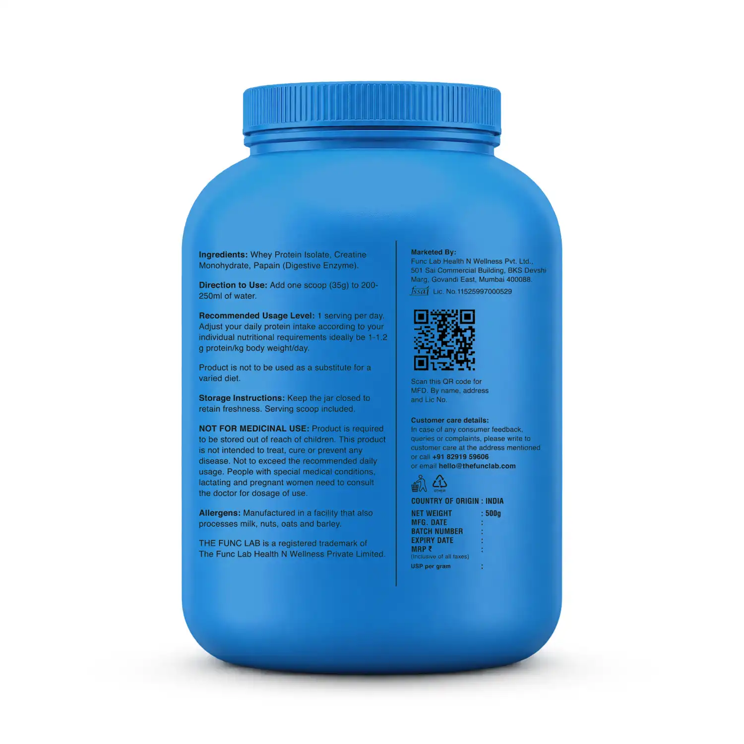 The Func. Lab CreaProtein Whey Protein Isolate Unflavoured 500 g | Premium 30g Whey Isolate + 3g Creatine Per Serving, 6.66g BCAAs & Zero Sugar - Image 2