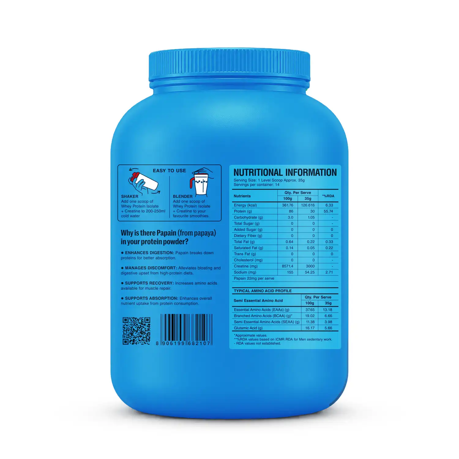 The Func. Lab CreaProtein Whey Protein Isolate Unflavoured 500 g | Premium 30g Whey Isolate + 3g Creatine Per Serving, 6.66g BCAAs & Zero Sugar - Image 3