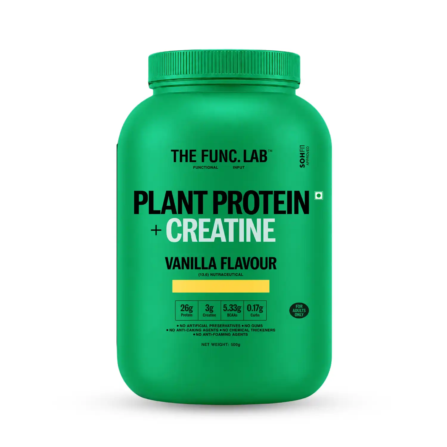 The Func. Lab CreaProtein Plant Protein Powder Vanilla 500 g | Premium 26g Plant Protein + 3g Creatine Per Serving, Zero Sugar & Digestive Enzymes