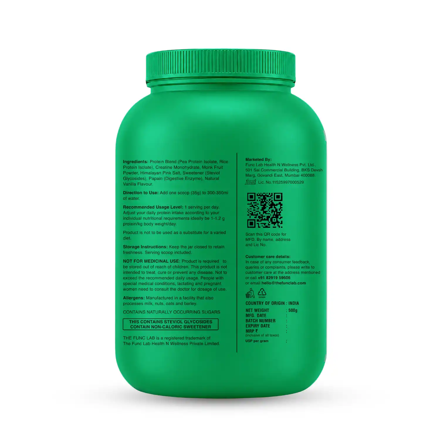 The Func. Lab CreaProtein Plant Protein Powder Vanilla 500 g | Premium 26g Plant Protein + 3g Creatine Per Serving, Zero Sugar & Digestive Enzymes - Image 2
