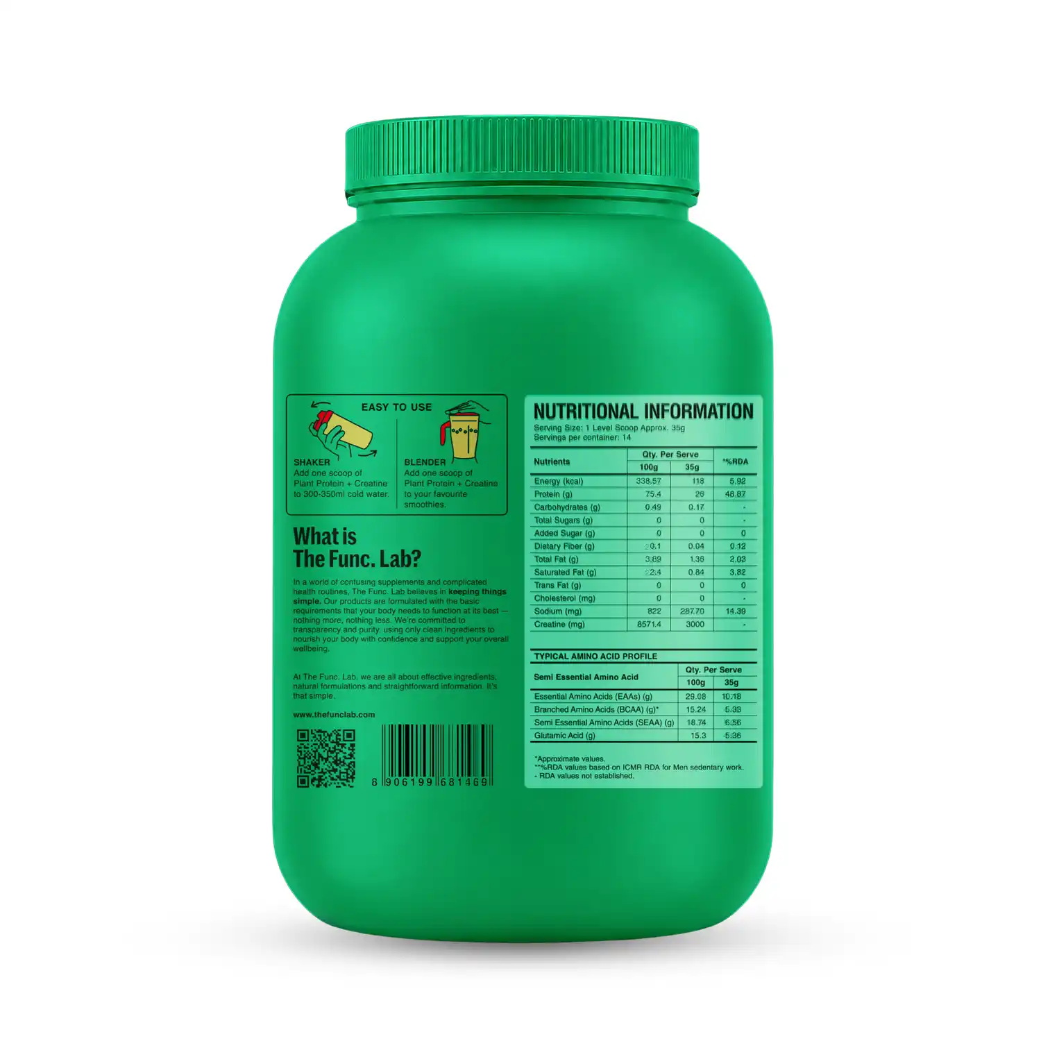 The Func. Lab CreaProtein Plant Protein Powder Vanilla 500 g | Premium 26g Plant Protein + 3g Creatine Per Serving, Zero Sugar & Digestive Enzymes - Image 3