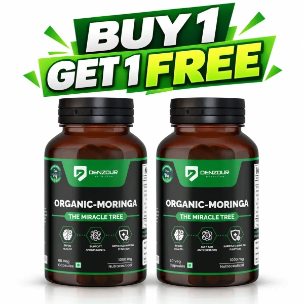Denzour Nutrition Organic Moringa Capsules 1000mg Brain Health Support 60 Count
