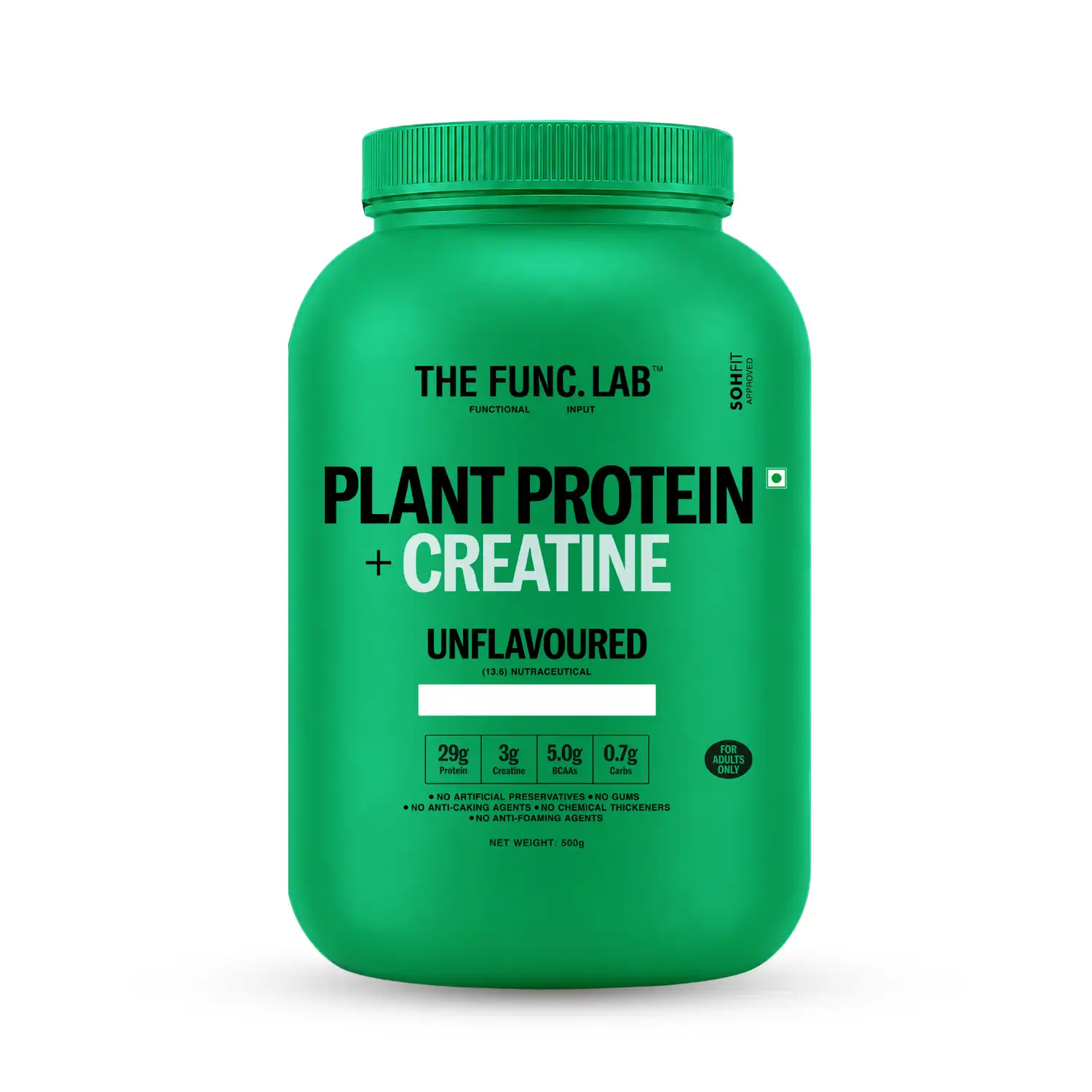 The Func. Lab CreaProtein Plant Protein Powder Unflavoured 500 g | Premium 29g Plant Protein + 3g Creatine Per Serving, Zero Sugar & Digestive Enzymes