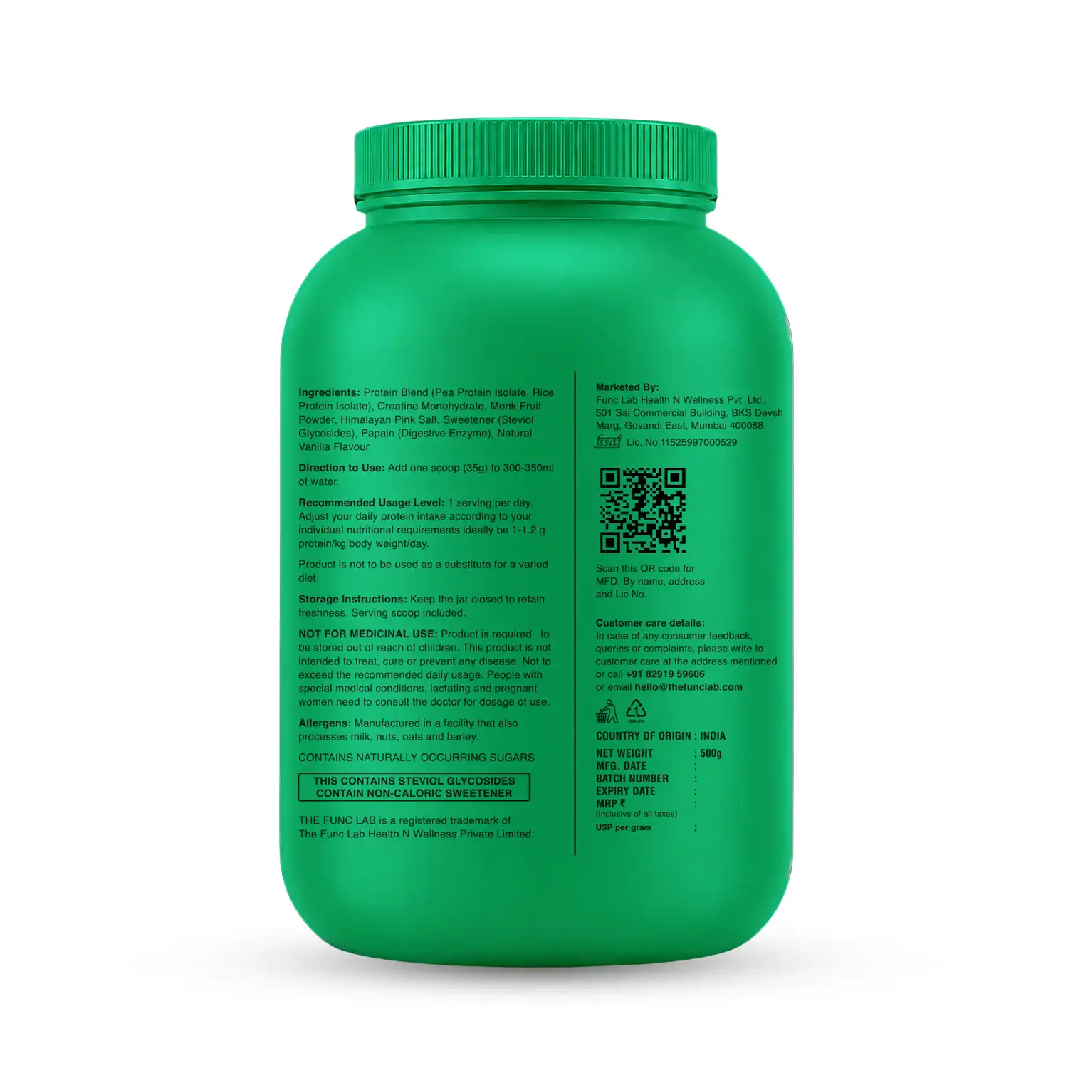 The Func. Lab CreaProtein Plant Protein Powder Unflavoured 500 g | Premium 29g Plant Protein + 3g Creatine Per Serving, Zero Sugar & Digestive Enzymes - Image 2