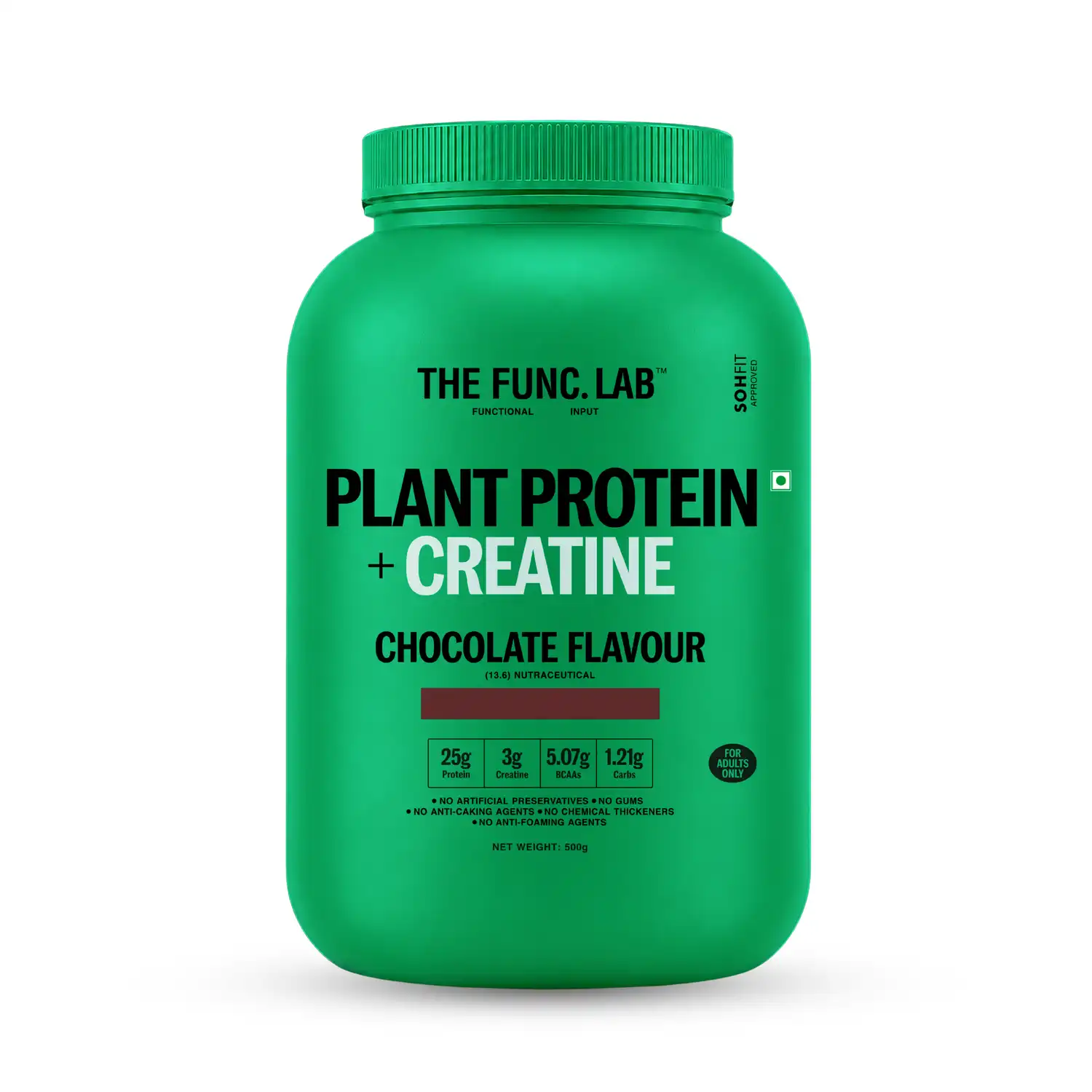 The Func. Lab CreaProtein Plant Protein Powder Chocolate 500 g | Premium 25g Plant Protein + 3g Creatine Per Serving, Real Cocoa, Himalayan Pink Salt & Zero Sugar