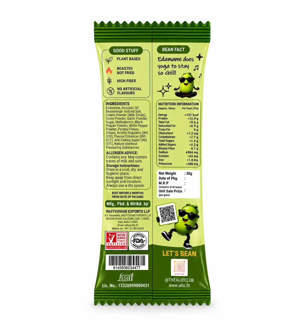 ALIO High Protein Roasted Edamame Cream Onion Flavor 30g Pack